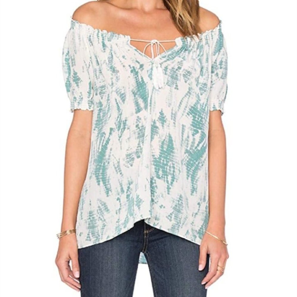 Joie Womens Small 100% Silk Masha J Smocked Off Shoulder Blouse Top